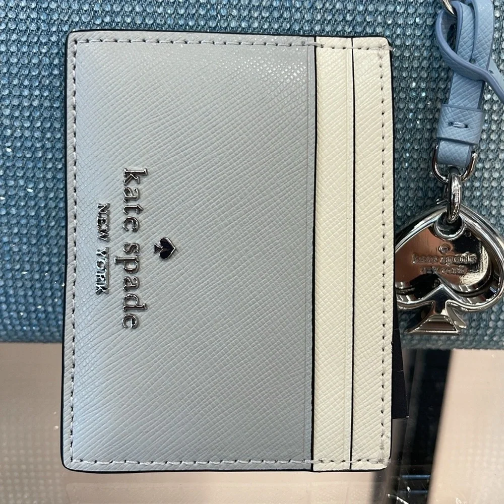 Kate Spade Madison Small Slim Card Holder Platinum Grey Multi NWT